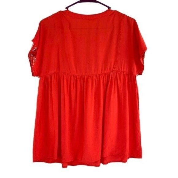 Savanna Jane Embroidered Red Short Sleeve Blouse with Tassel Ties - Picture 6 of 7